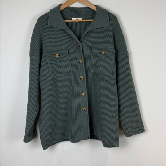 Entro Teal Ribbed Knit Cardigan Size Medium - Picture 2 of 9